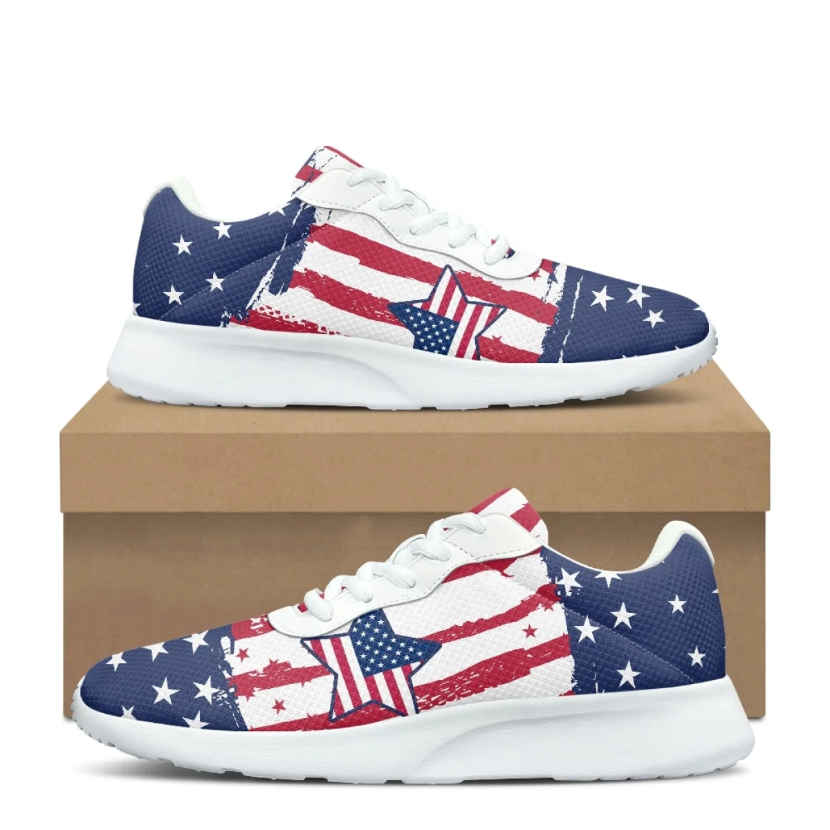 American Country Flag Pattern Breathable Women knitting Shoes Shock Absorbing Wear-Resistant Men Sneaker for Home Outdoor Travel