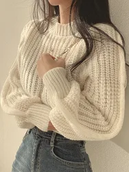 Vintage Lantern Long Sleeve Women Knitwear Sweater Korean Casual Loose Soft Warm Tops Autumn Chic Solid Color Female Sweater