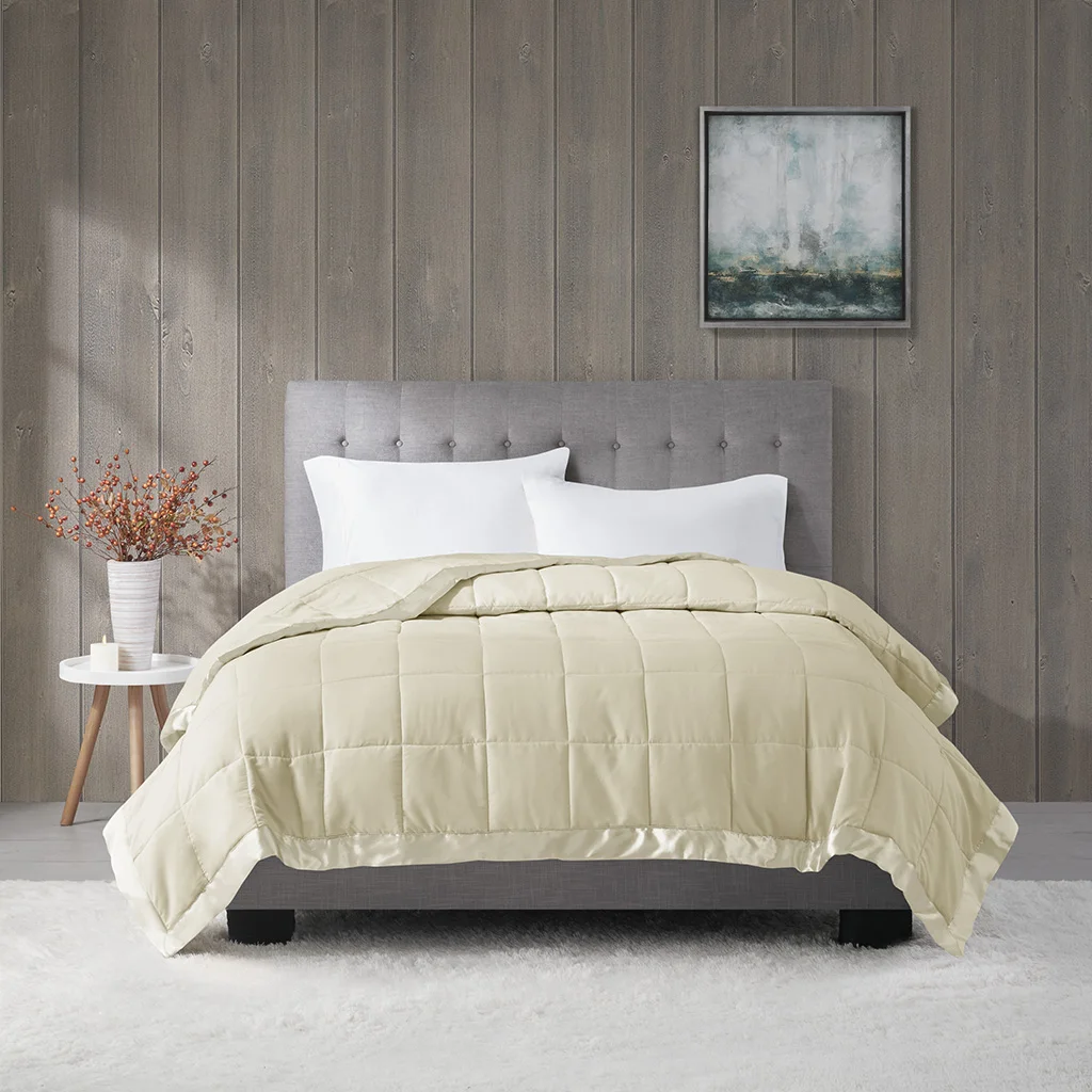 

Lightweight Down Alternative Blanket with Satin Trim Cream Full/Queen (Cream + Polyester)'
