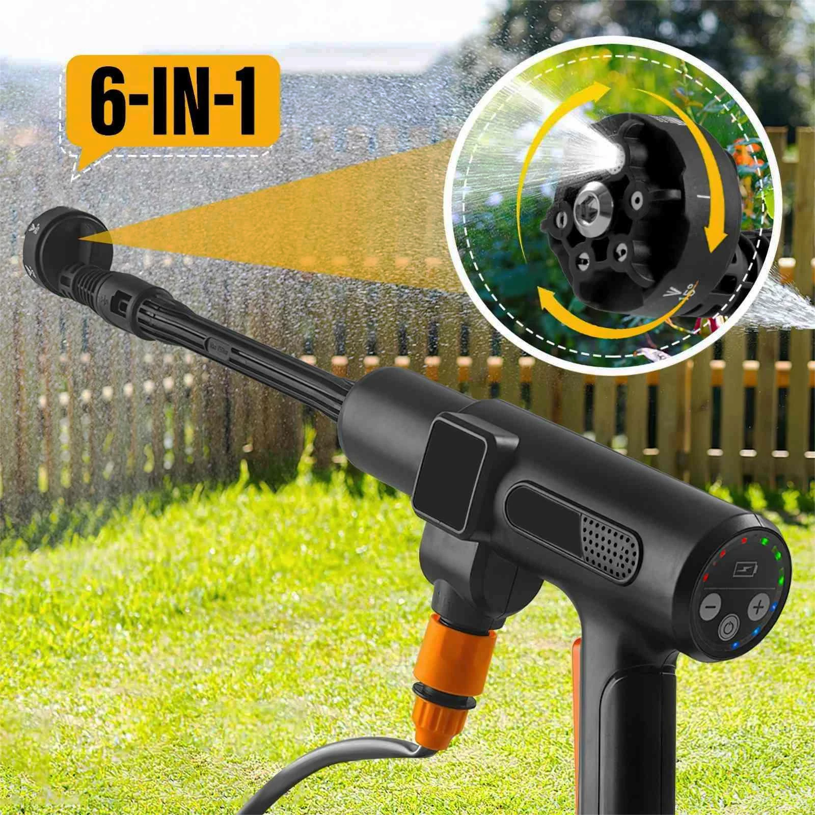 ارتفاع ضغط آلة غسل سيارات 6 في 1 سيارة كهربائية غسل حديقة مدفع المياه مع بطارية ليثيوم 20 فولت بندقية رذاذ 200Bar فرش