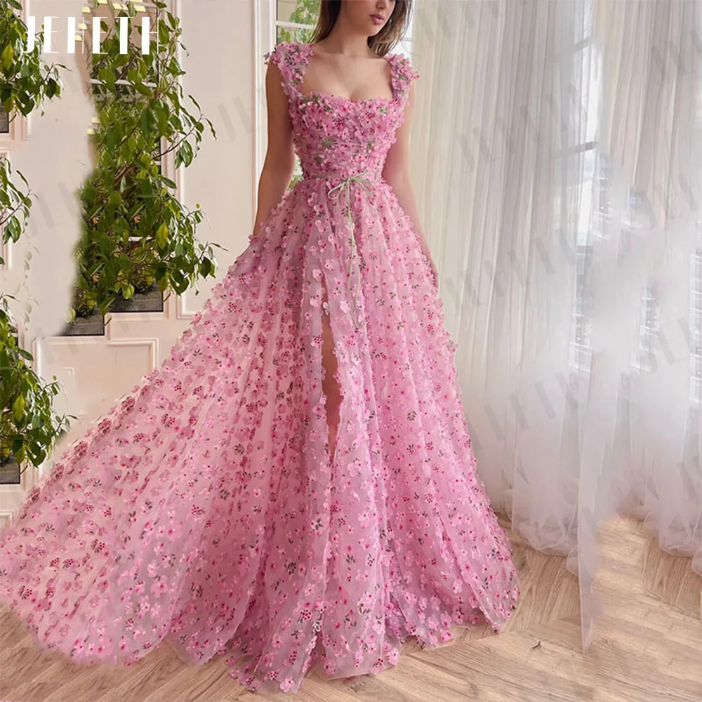 Jeheth Rose Pink Ballkleid exquisite Blüten blätter geteilt rücken frei Abendkleid Schatz Frauen Party boden lang فساتين مناسبة رسمية Damenanzug auf