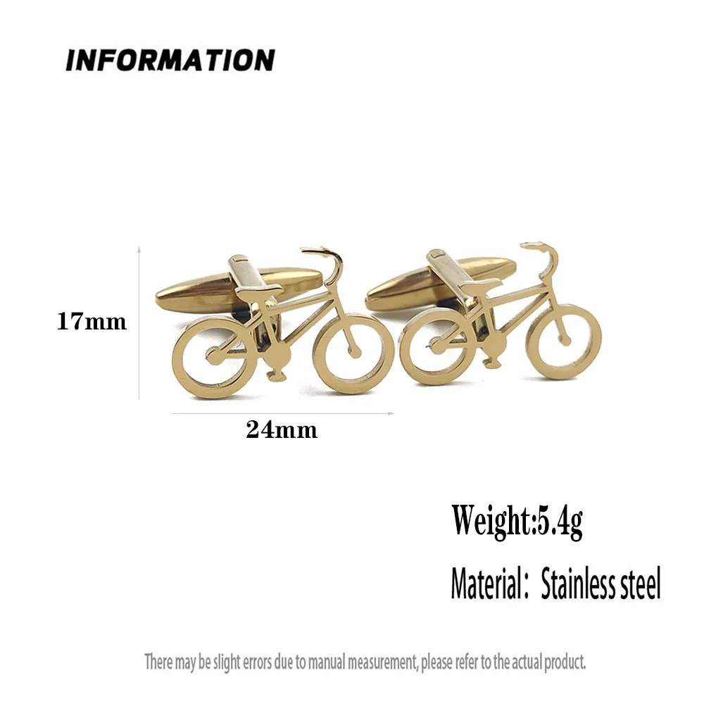 Punk style hollow bicycle stainless steel 18K gold-plated cufflinks, silver French shirt buttons, suit wedding accessories