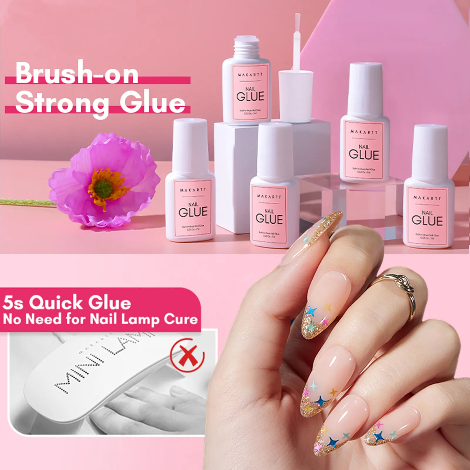 

Клей для ногтей и средство для снятия нажатия, акриловые ногти Makartt Сверхпрочный клей для ногтей Гель для накладных ногтей, прочный и долговечный