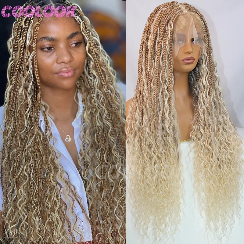 613 Blonde Bohemian Box Braids Wigs Synthetic 32