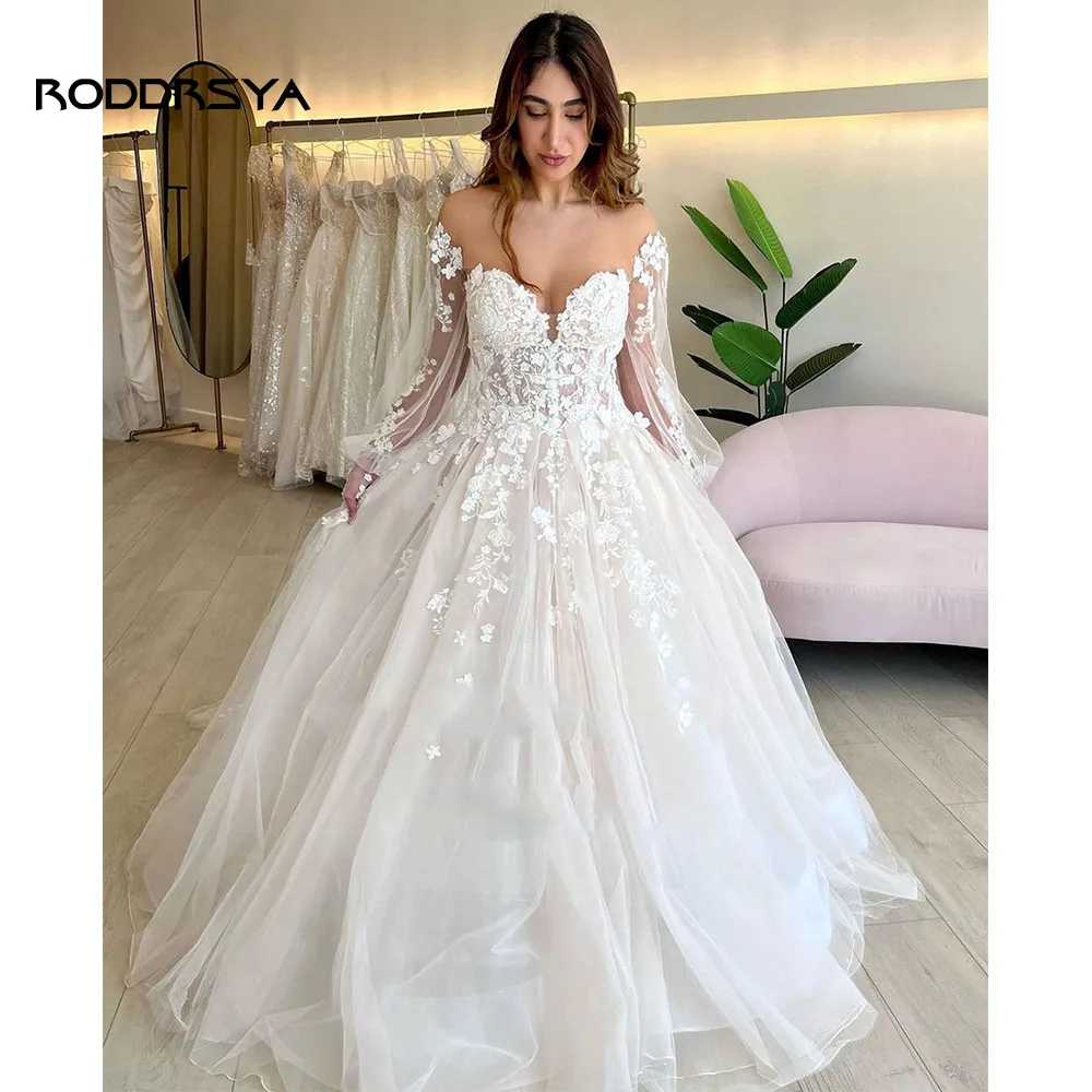 RODDRSYA-Princesa Vestidos De Casamento, Sweethearts, Sem Alças, Flores Apliques, Espartilho, Vestidos De Noiva, Sexy, Personalizado