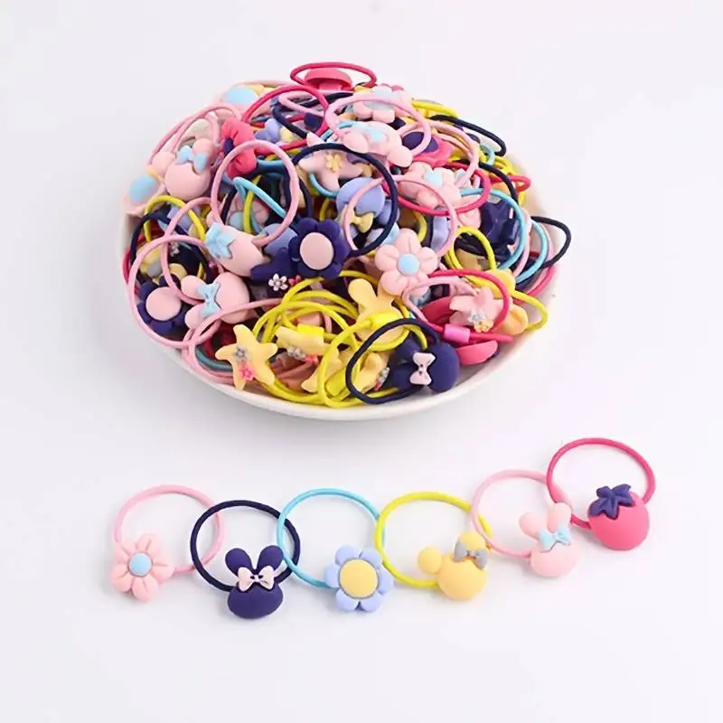 50pcs Cute Cartoon Elastic Hair Ties Candy Color Decorative Accessories For Girl