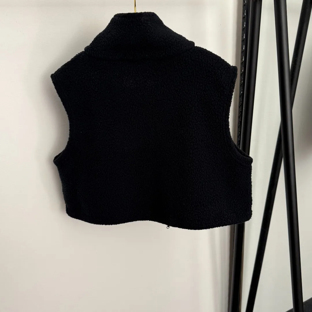 

25 Autumn New Style Embroidered Lettered Lambskin Jacket for Women - Trendy High Street Short Sleeve Sleeveless Coat