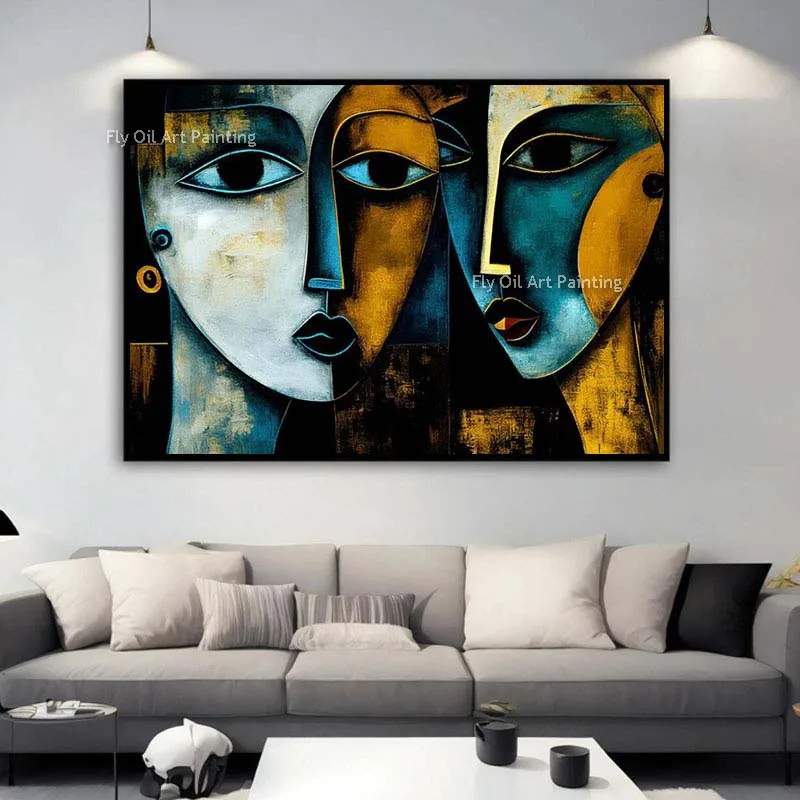 

Abstract Face Oil Painting Interior Geometric Canvas Art Hand Painted Trendy Wall Art Contemporary Expressionism Artwork Decor