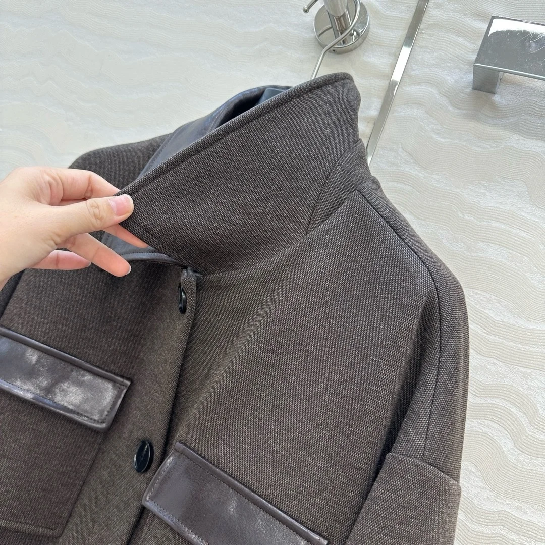 سترات كلاسيكية من الجلد الطبيعي للنساء لخريف وشتاء الراقية بسيطة واحدة الصدر معطف من نسيج الكشمير النحيف