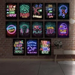 Neon Gaming Poster Digital Print Wall Art Game Room Decor Canvas Painting Boys Teen Gamer Gift Video Game Pictures Mural