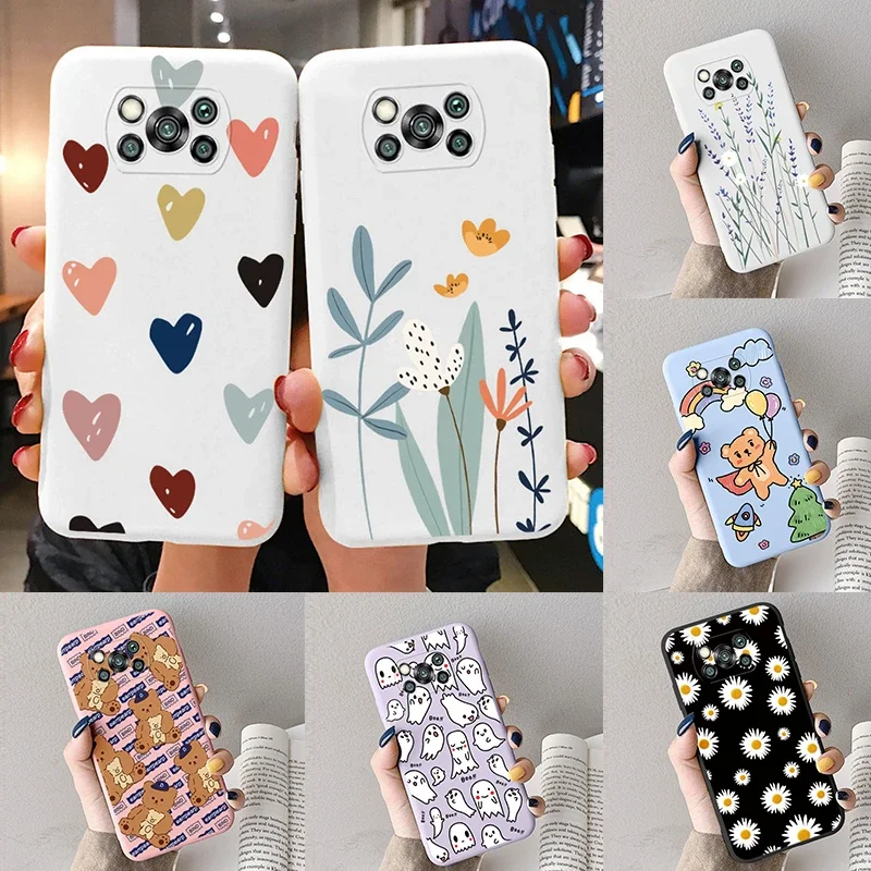 Fall Für Poco X3 Pro Pocox3 X 3 NFC Nette Herz Blume Zurück Abdeckung Weichen Silikon Matte