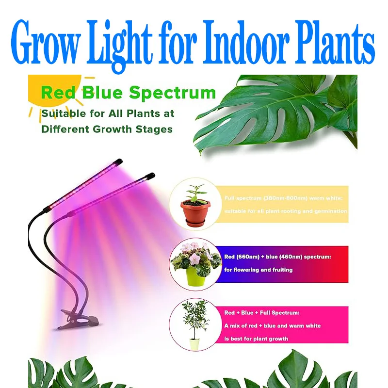 Plant Lights com clipes para plantas de interior, Growing Lamp, Phyto Lamp, 3 Spectrum Models