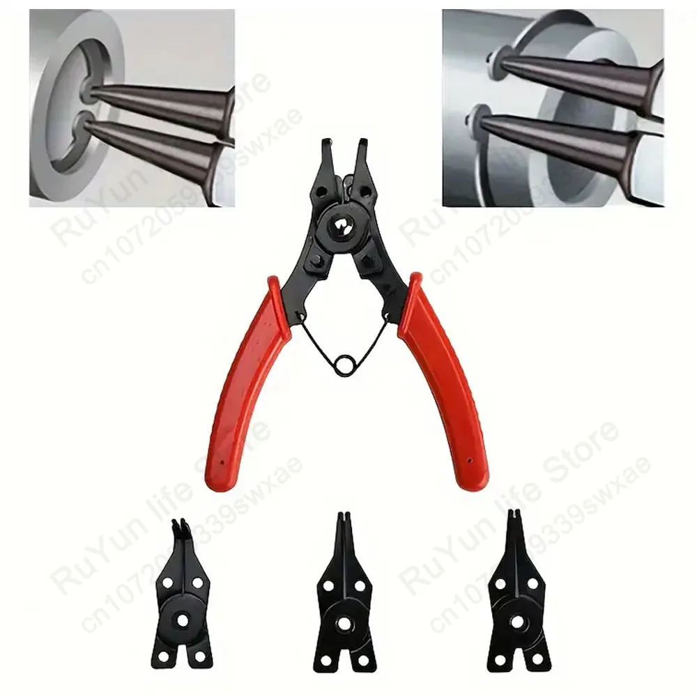 4 In 1 Snap Ring Pliers Set 45 90 180 Degree Angled Jaws Circlip Pliers Interchangeable Jaw Head Removal Retaining Hand Tool