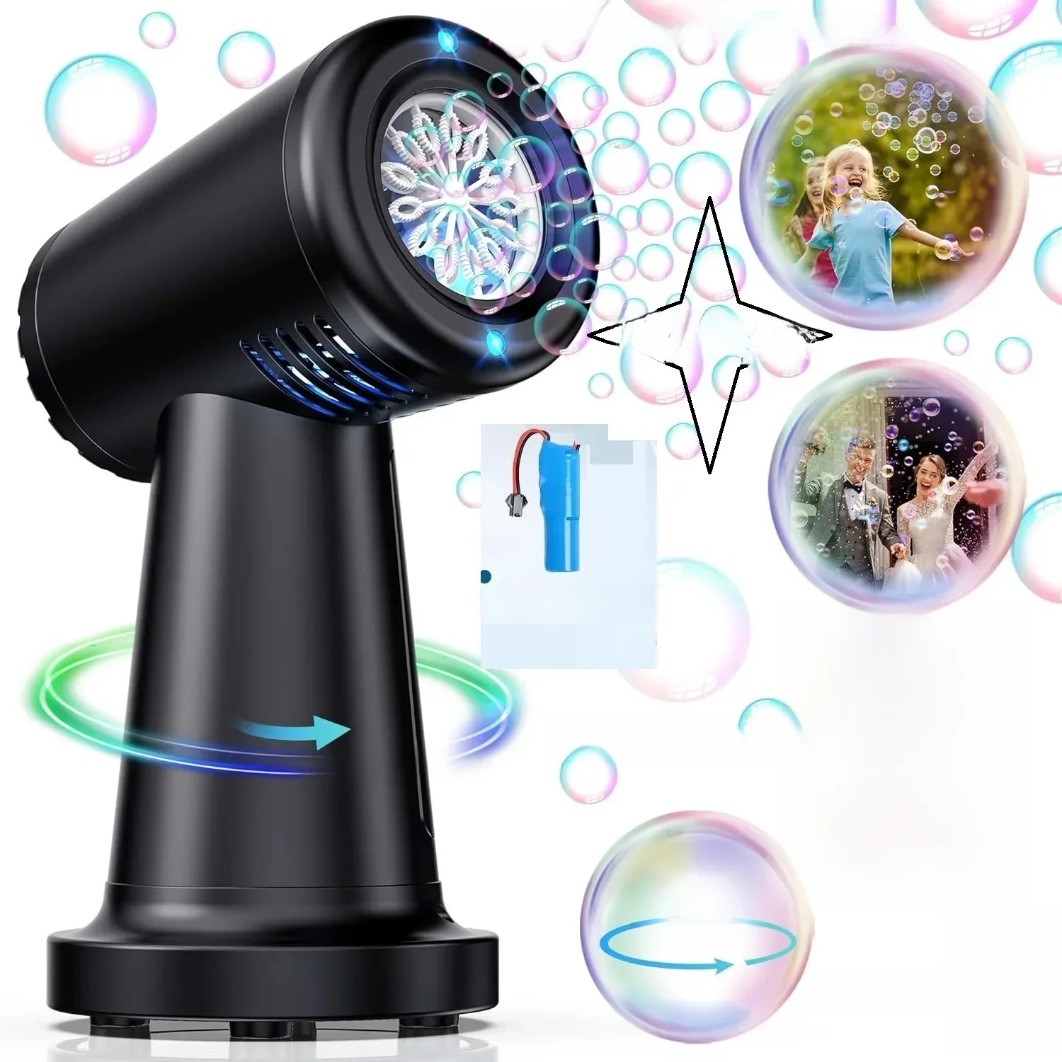 Souffleur de Machine à bulles pour enfants en bas âge, batterie Rechargeable (include), automatique 90 ° /180 ° Rotation, plus de 200 000 bulles par minute