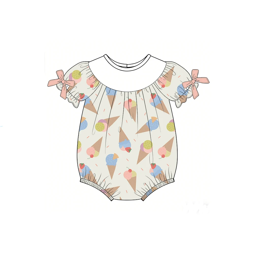 

Детские комбинезоны-ромперы с возможностью персонализации именем, с пышными рукавами, бантом и принтом фруктовых мороженых, оптом для детей