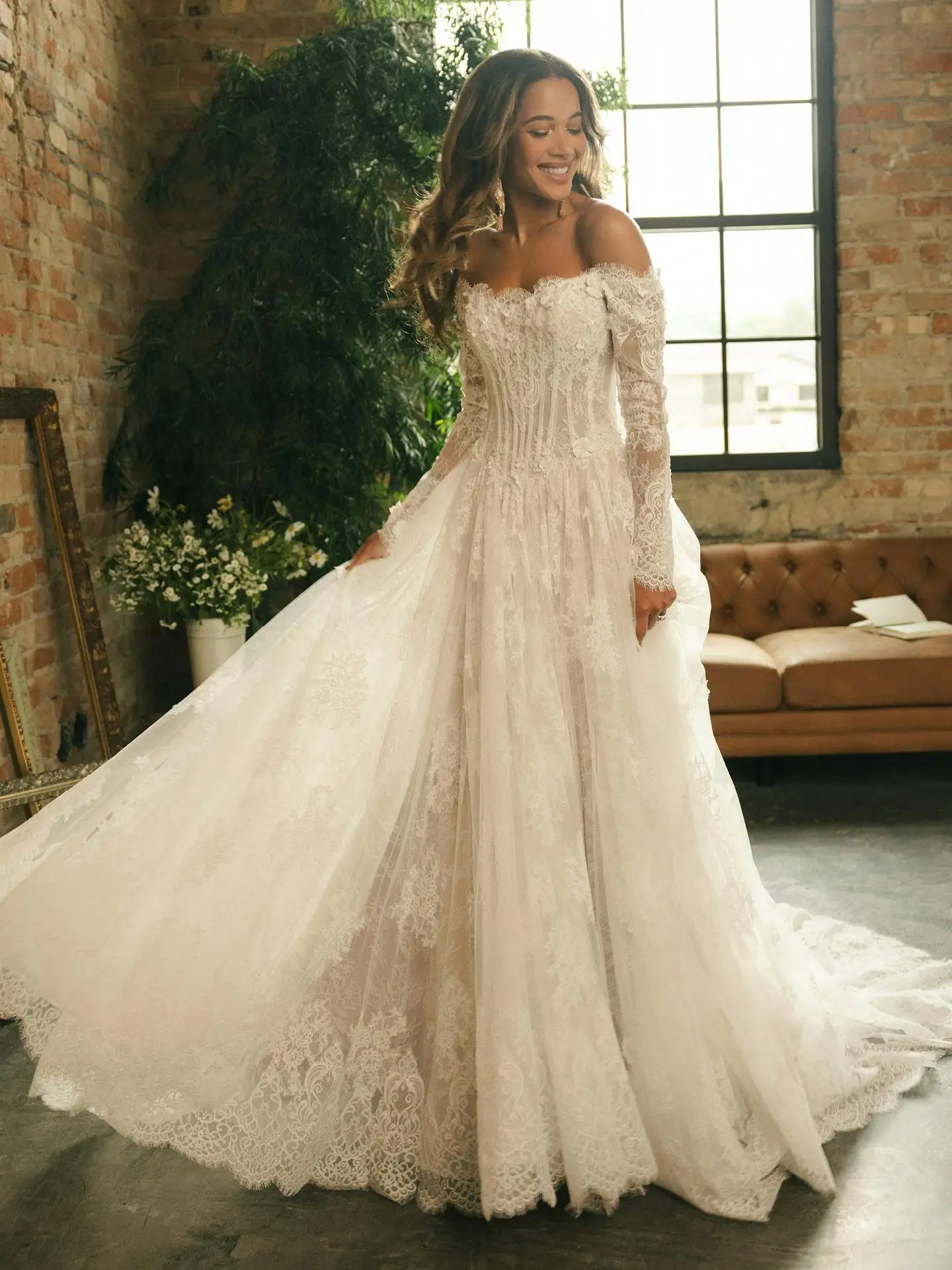 Lakshmigown Brautkleider mit U-Boot-Ausschnitt und Spitze für Frauen, lange Ärmel, Spitzenapplikationen, Robe De Soiree De Mariage, maßgeschneidert. – Detail 8
