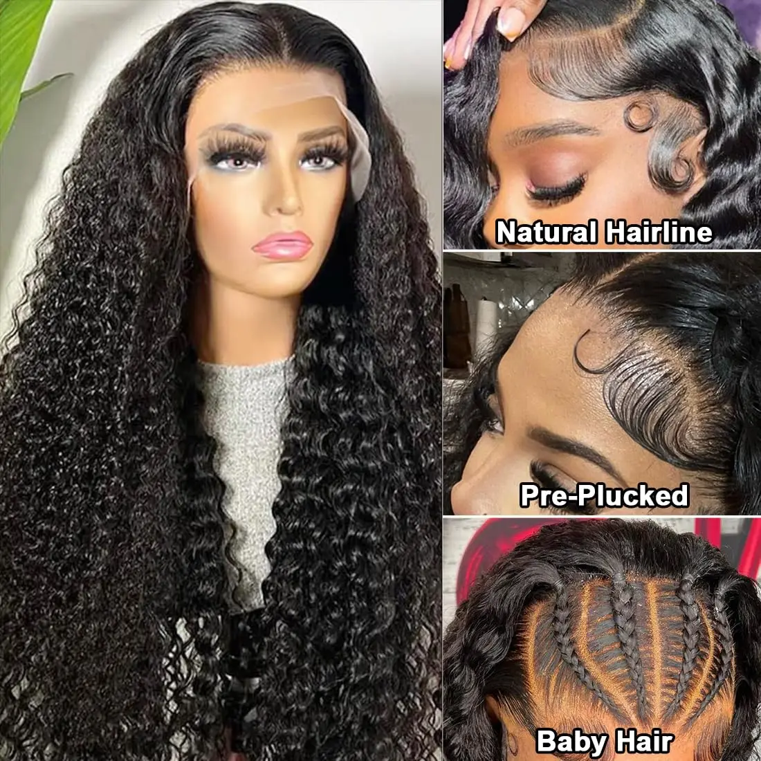 Deep Wave Lace Front Wigs Brazilian Remy Human Hair 200 Density 30Inch Curly Lace Frontal Wig Human Hair Natural Color for Women