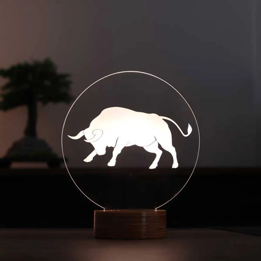 Bull 3D Illusion Acrylic LED Night Light Xmas Christmas Party Decoration Wedding Decoration Gift Idea for Animal Lover Neon Sign