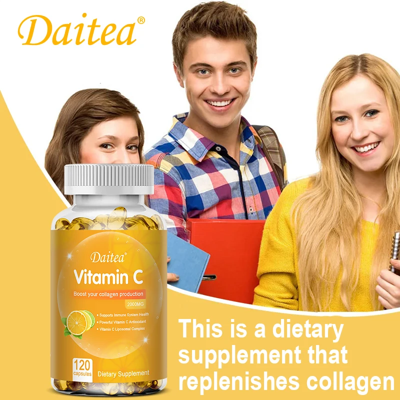 Daitea Vitamin C Capsules 2000 mg Nutritional Supplement - Antioxidants promote skin, hair, nails and immune health