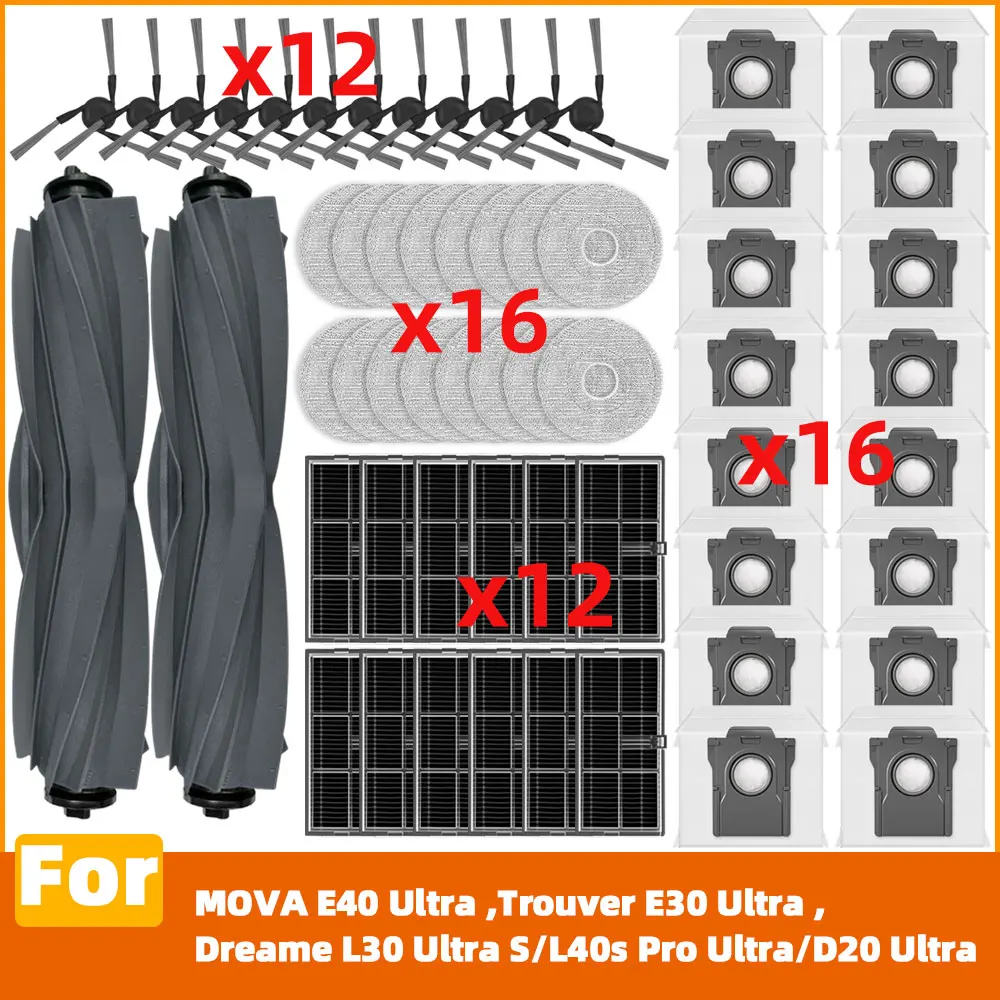 

Fit For MOVA E40 Ultra ,Trouver E30 Ultra ,Dreame L30 Ultra S/L40s Pro Ultra/D20 Ultra Main Side Brush Filter Dust Bag Mop Cloth