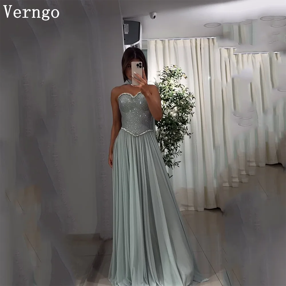

Verngo Blue Sequined Chiffon Evening Dress Sweetheart A Line Formal Occasion Dress Modern Maxi Prom Gowns Customized