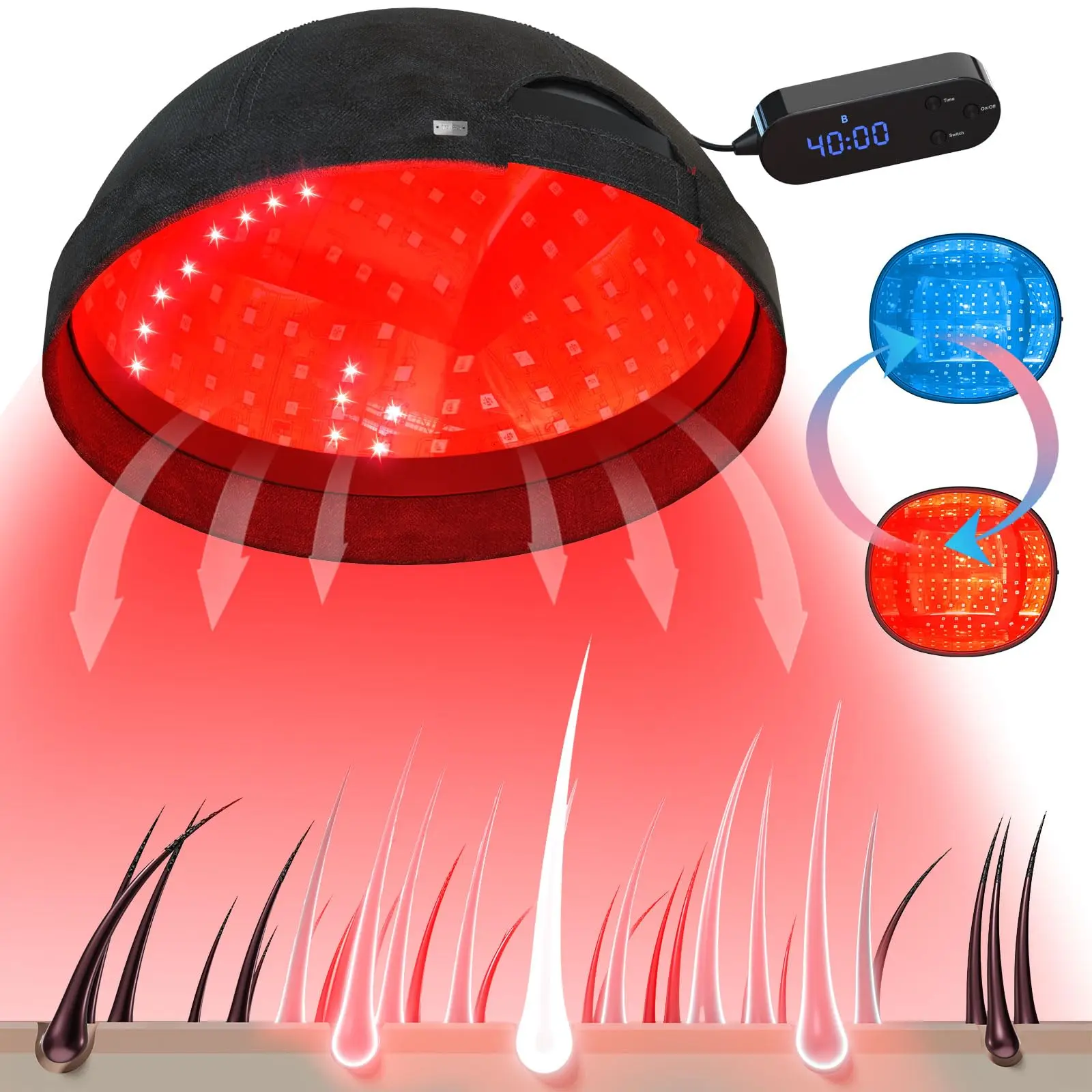 LLLT Red Blue Light Therapy Hair Growth Cap 236 LEDs Laser Helmet Anti Hair Loss Treatment Device for Men Women Hair Regrowth