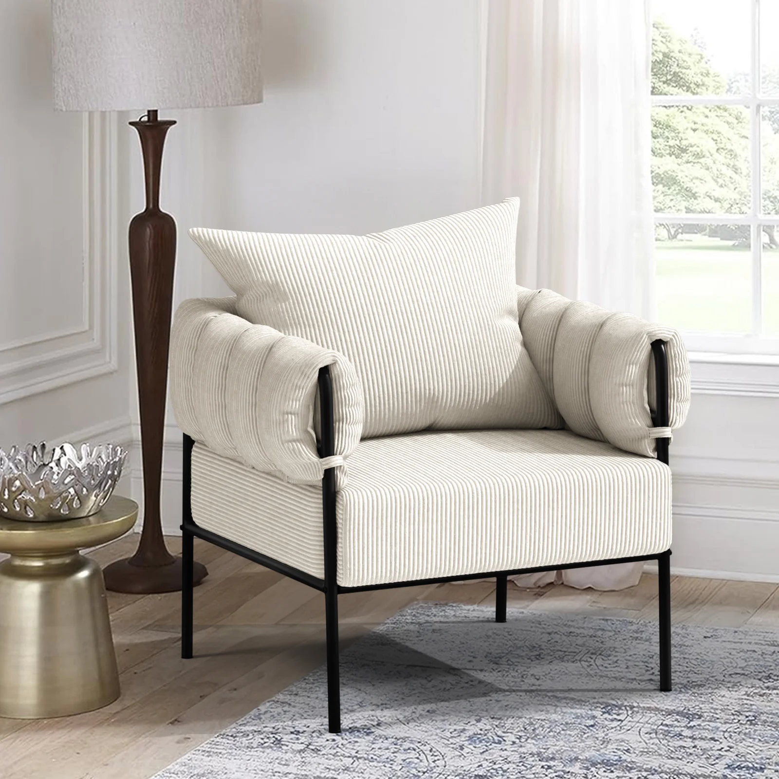 Modern Living Room Chairs,Reading Chair with Metal Frame,Modern Living Room Chairs with Waist Cushion for Bedroom