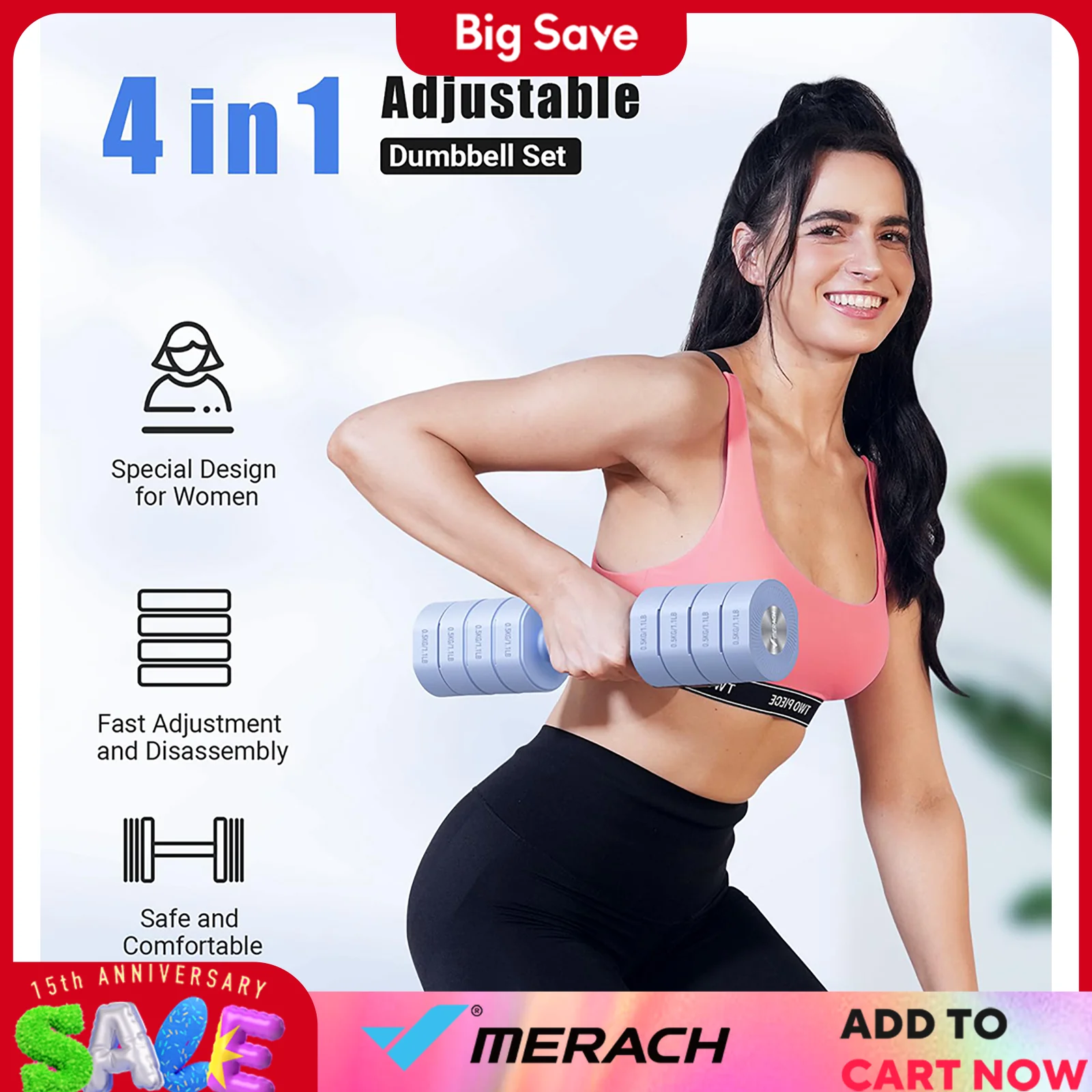 MERACH Juego de mancuernas ajustables de 2, pesas de mano 4 en 1 para mujeres en casa, mancuernas de pesas libres cada una 2,2 lb 4,4 lb 6,6 lb 8,8 lb