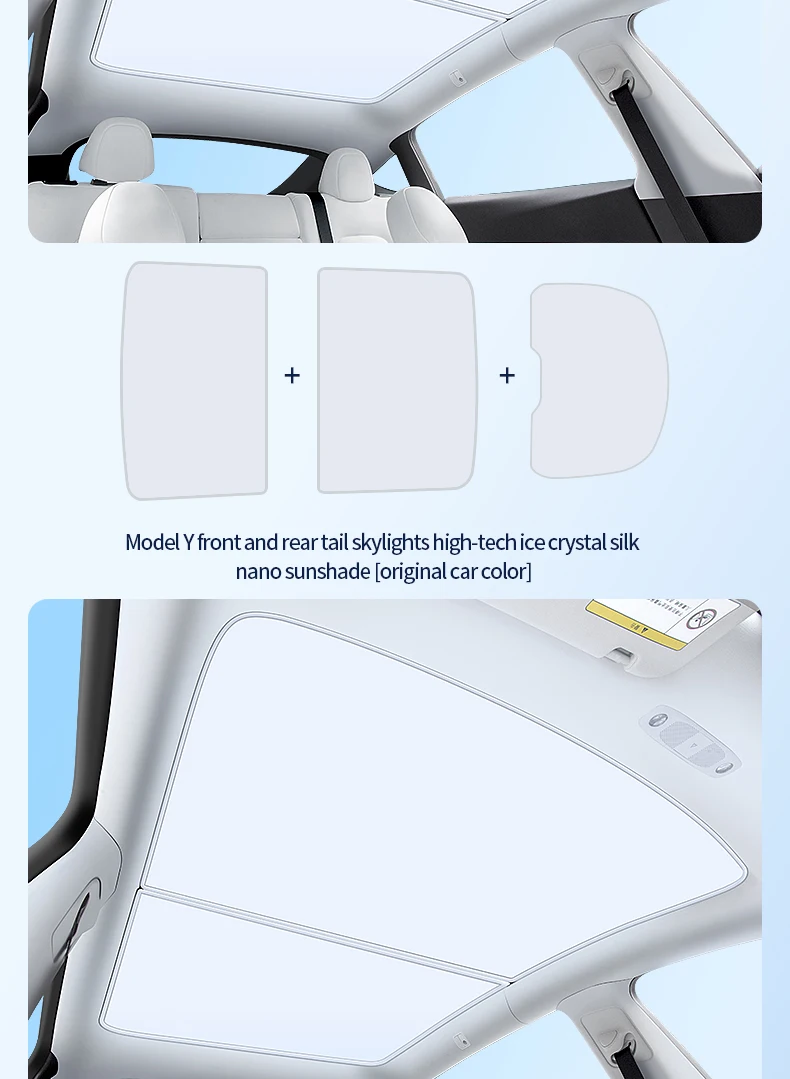 2PCS Für Tesla Modell 3/Y/3 Highland/Y Juniper Eis Tuch Schnalle Shades für Glas dach Vorne und Hinten Schiebedach Dachfenster Sonnenschirm – Detail 24