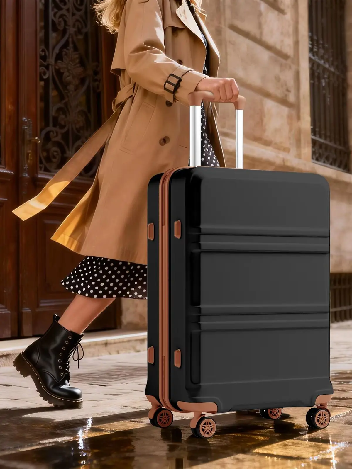 KONO 3-teiliges Hartschalen Kofferset 20/24/28 Zoll aus ABS+PC, leichtes Reisekoffer Set mit 360° leisen Doppelrollen & TSA Zahlenschloss, stapelbar Handgepäck und Check-in Koffer für Flugreisen