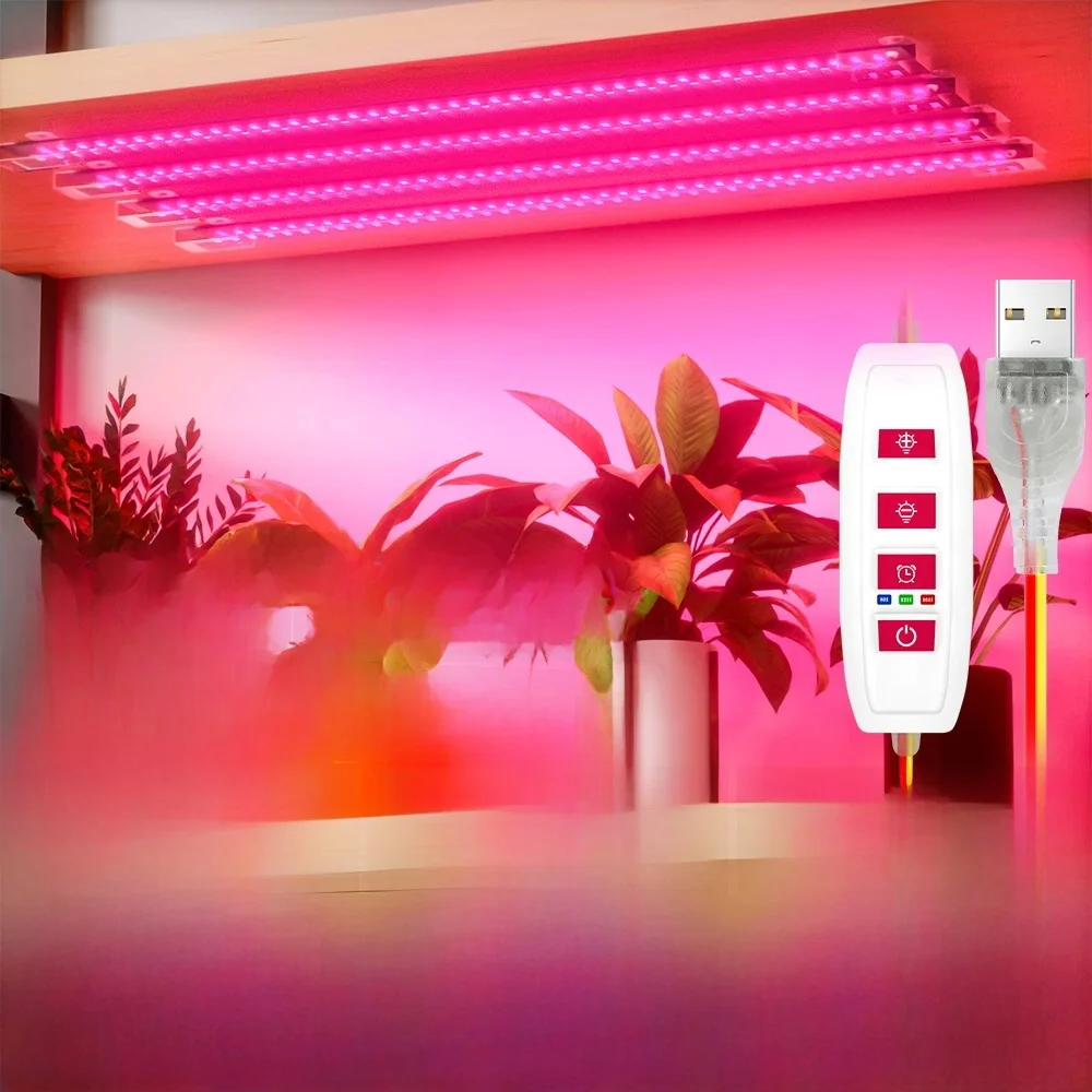 LED Plant Grow Lights Full Spectrum USB Hydroponics Fill Lamp Bar Growth Box Succulent Cultivate Light Strip Timer Auto On/Off