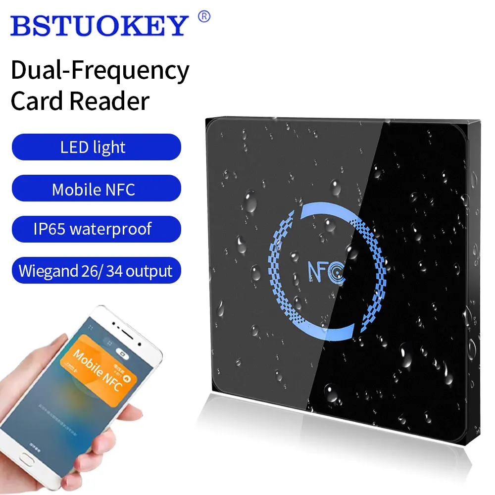 Waterproof 86*86 Door Access Control System Wiegand Slave Proximity RFID Card Reader RS485(optional) ID IC Dual Frequency NFC