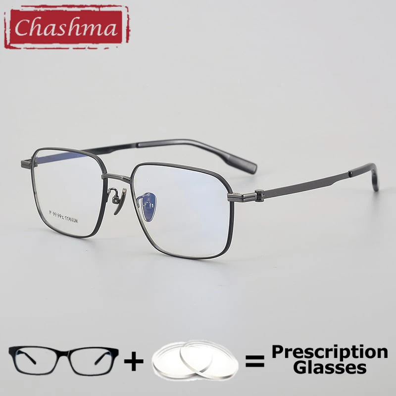 Chashma Pure Titanium Men Eyewear Ready Prescription Glasses Frame High Quality Spectacles Flexible 148mm Long Temple Eyeglasses