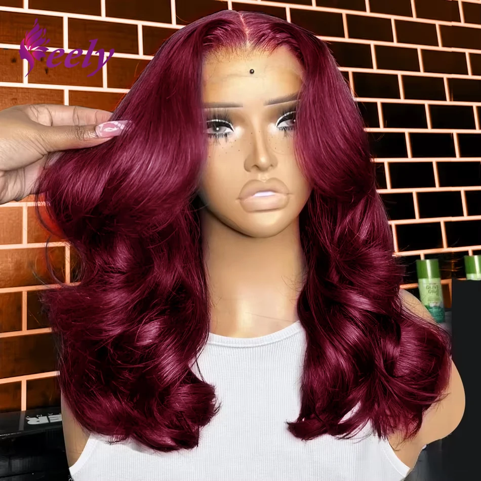 

220% Density 99J Burgundy 13X4 Body Wave Short Bob Wig Loose Body Wave Lace Front Human Hair Wigs Pre Plucked For Women 16 Inch