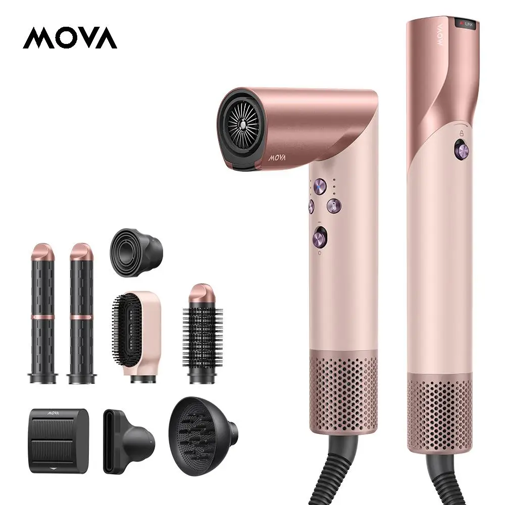 MOVA Master 10 Multi-Styler 7-in-1 - Smart Hair Cleaner & Styler for Curling Straightening Volumizing Quick Dry Hair Care CompletePink Silver
