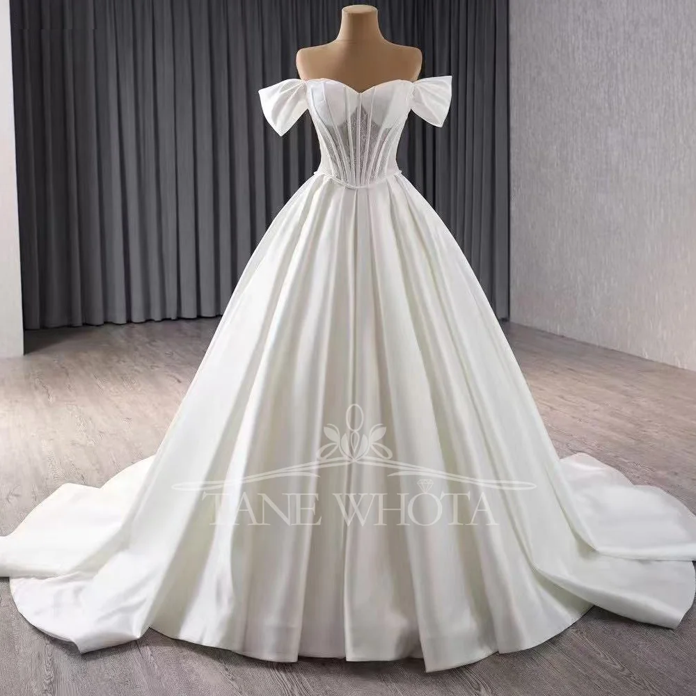 

Elegant Satin Dress For Bride Off The Shoulder A Line Sexy See Through Vestido De Novia