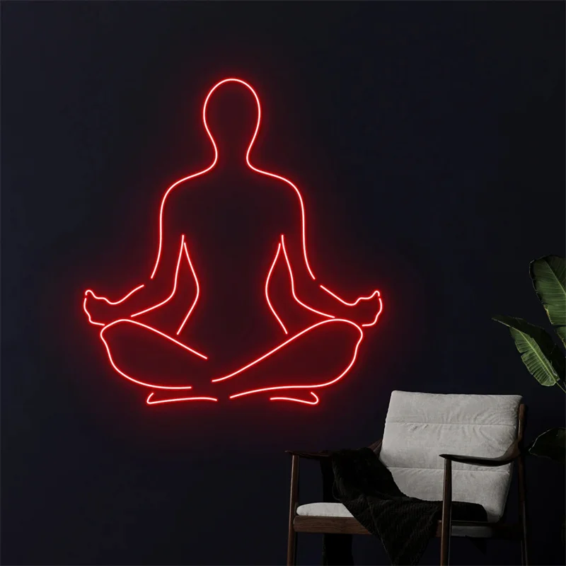 Tanda Neon Pose Yoga Lotus, tanda Led Yoga, lampu Neon pelatih kebugaran, dekorasi dinding ruang latihan, lampu Neon pelatih Yoga