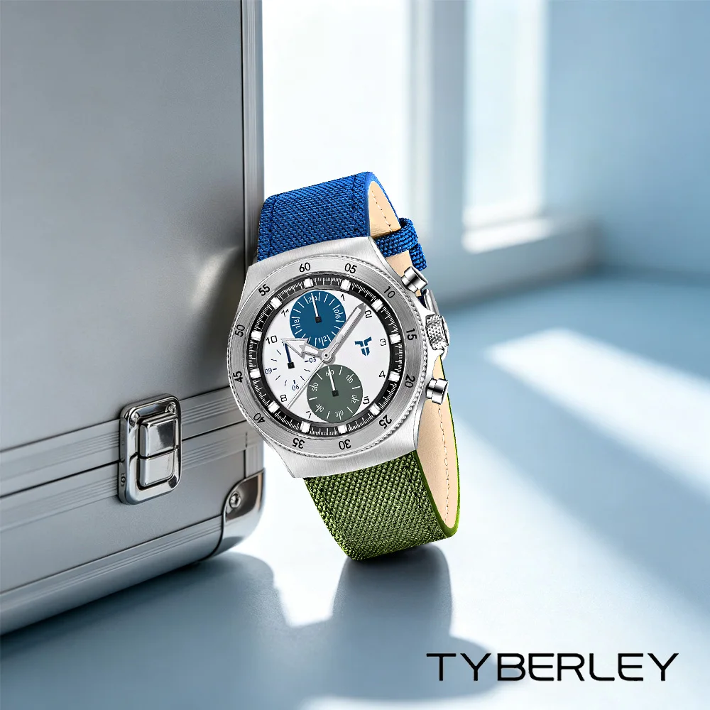 2026 TYBERLEY Brand Fashion Atmosphere Men's Quartz Watch Dual Time Zone VD38 sapphire Mirror Men's Watch Two-Color Nylon Strap