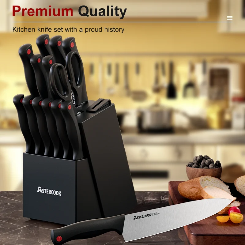 Astercook Kitchen knives Set with Built-in Sharpener, High Carbon German Stainless Sets