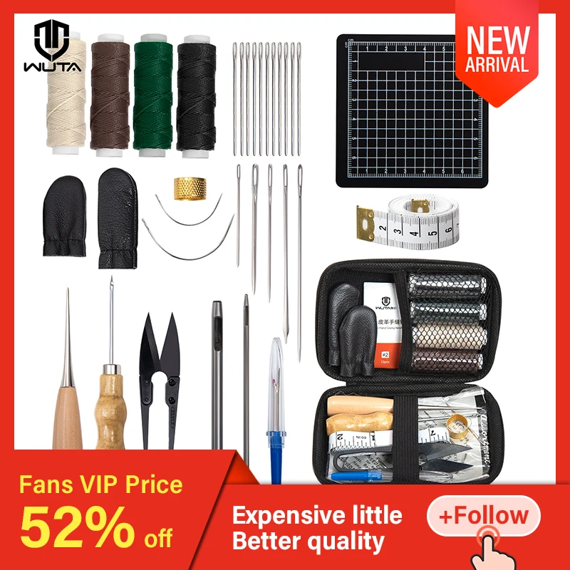 WUTA-가죽 수리 키트, 신발 재봉 가구 소파 수리 작업 도구 세트, 왁스 스레드 공예 도구, 핸드 스티칭 퀼트 송곳