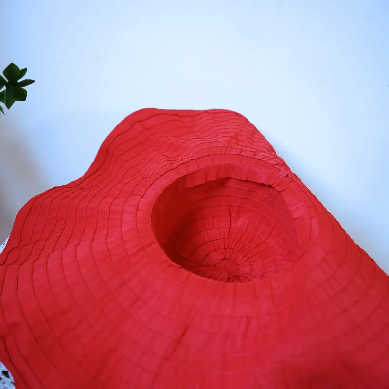 Women 20cm Large Brim Sun Hats Malleable shape Cotton Ribbon Hat Red Black Summer Hat Foldable Beach Hat Party Wedding Dress Hat