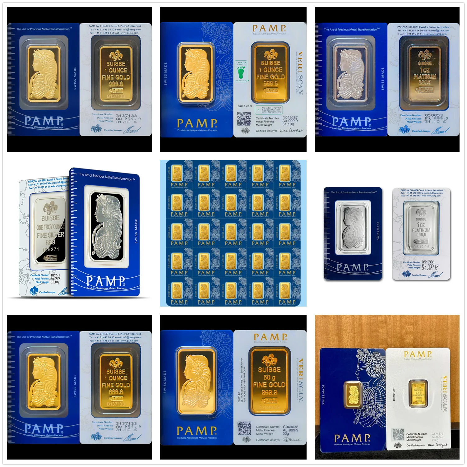 PAMP SUISSE Lucky Star Lady Gold Bar (disponible en 2,5 g, 5 g, 10 g, 20 g, 1 oz, 50 g, 100 g) Réplica chapada en oro de 24 k de alta calidad
