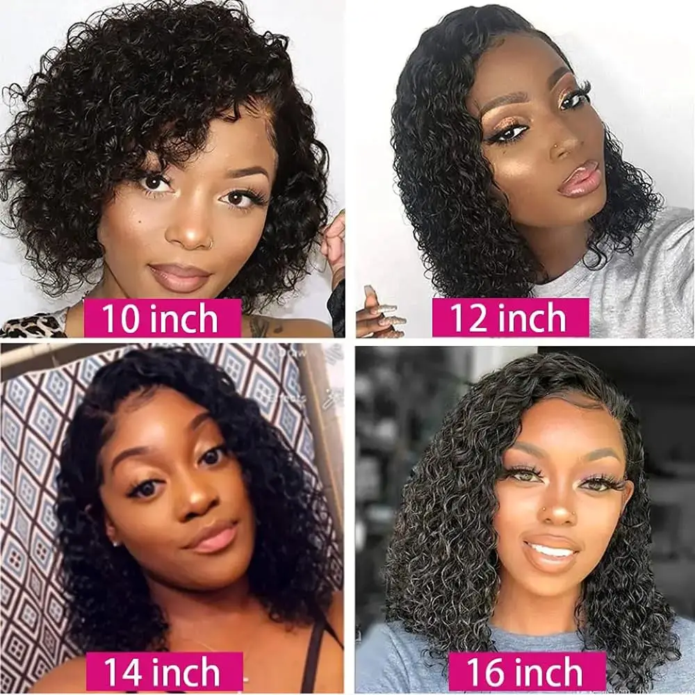 Perruque Bob Deep Wavy Lace Front Brésilienne Naturelle, Cheveux Humains Pré-tirés, 13x4, 10-16 Pouces, pour Femme