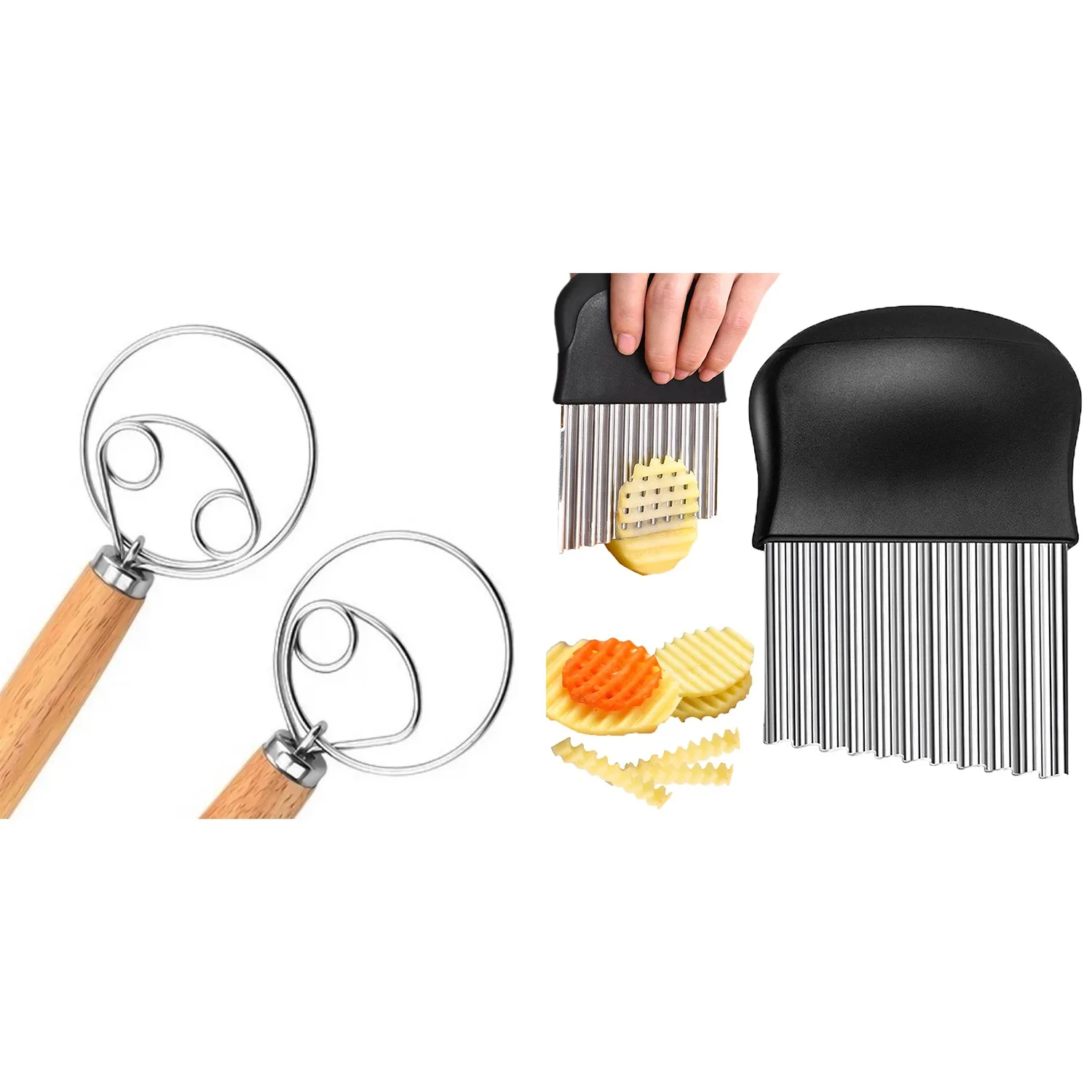 Whisk ,Hand Mixer & Crinkle Cutter, French Fry Cutter, Dough Mixer & Bread Making Tools & Sourdough Bread Baking Supplies(3 Pcs)