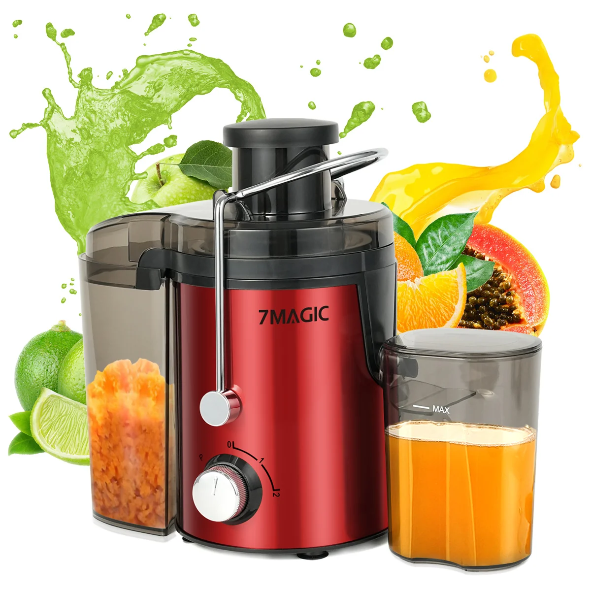 Exprimidor Centrífugo para Frutas y Verduras Enteras, Exprimidor de Boca Ancha de 3 Pulgadas con 3 Velocidades
