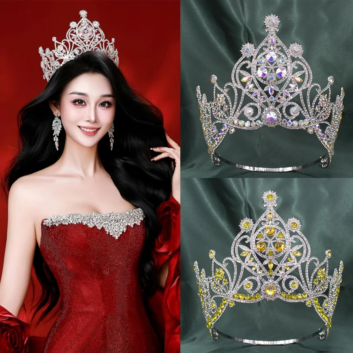 Extra Large Miss World Beauty Queen Concept Hair Crown Pageant Bride Headwear Elegant Tiara Adjusice Headpiece Accessories