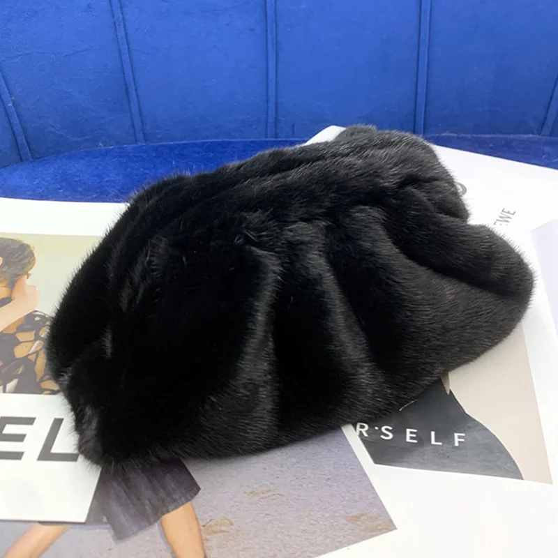 100% Real Fur Mink Bag Cloud Bag Women Designer Luxury Fur Bags For Women Clutch Bag Cloud Dumpling Bag