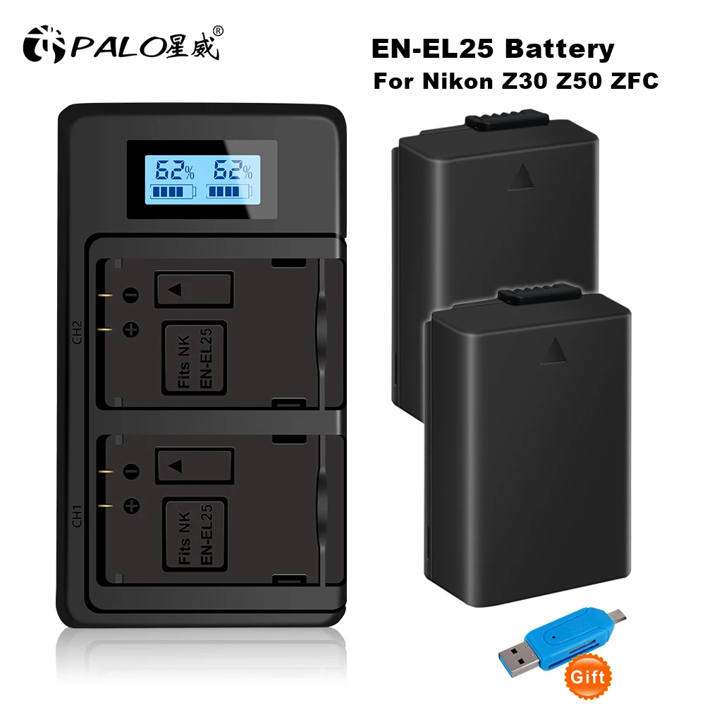 

PALO 1-4pcs EN-EL25 ENEL25 Rechargeable Li-ion Battery bateria with LCD Dual Channel Charger for Nikon Z50 Z30 ZFC Camera