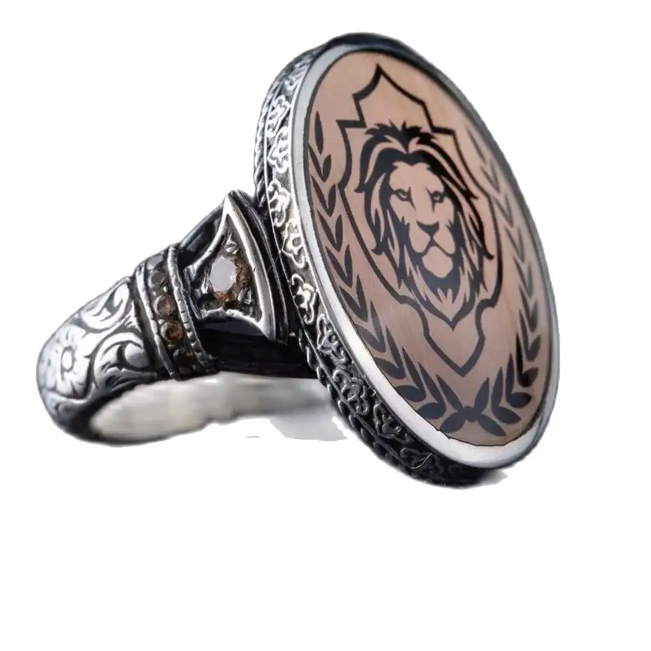 

Lion Sterling Silver Men's Ring Designable Ring Citrine Stones Handmade Customizable King Jewelry