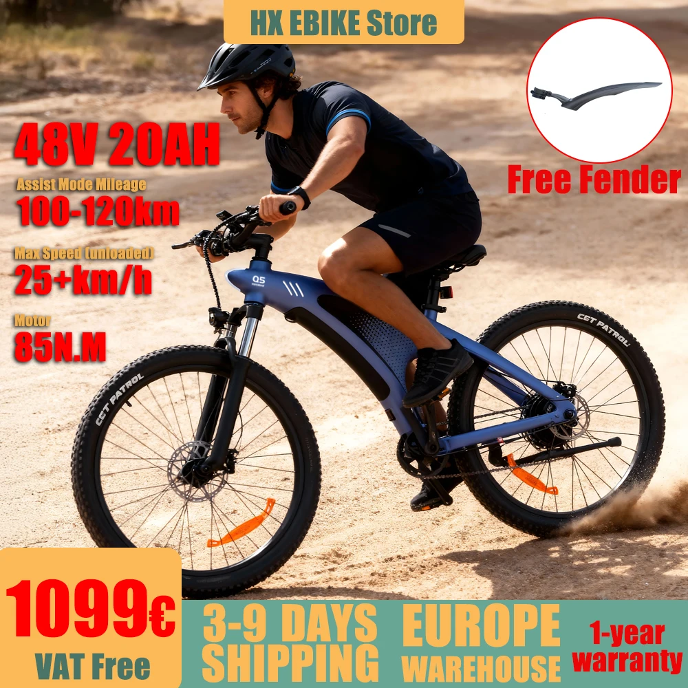 Hx Q5 Elektrofahrrad für Erwachsene, E-Bike 48V20Ah, Elektrisches Dirtbike, Elektrisches Mountainbike, 7-Gang-Schaltwerk, 27,5 Zoll Offroad-Reifen E-Bike, 100 km Reichweite Elektrofahrrad